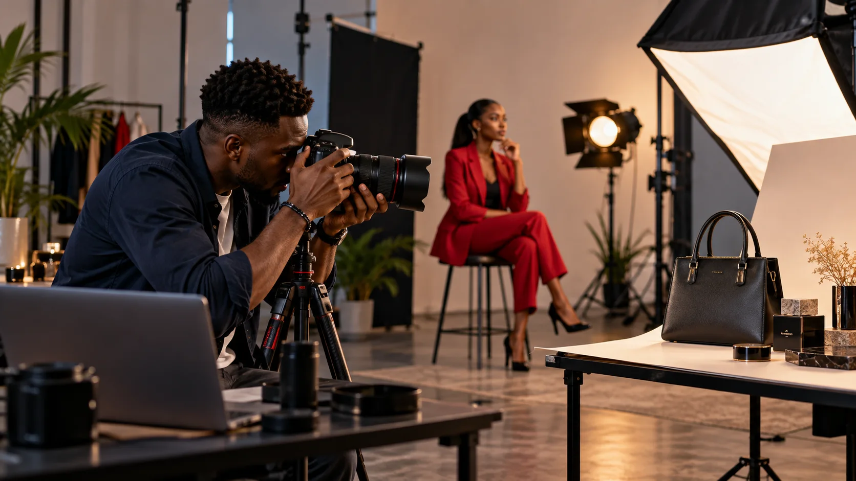 Photographer creating studio images for a brand