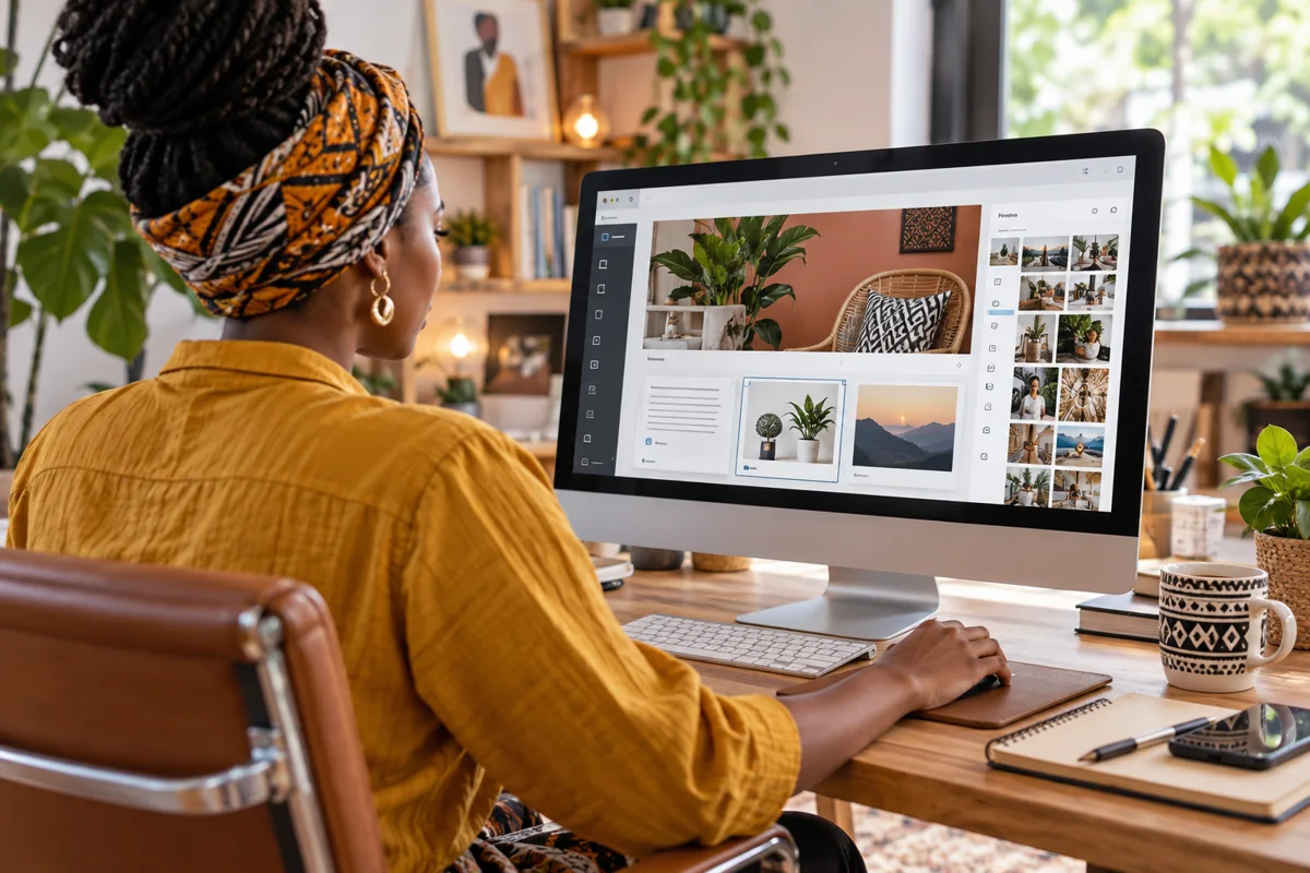 Kenyan business owner editing website content through a management dashboard