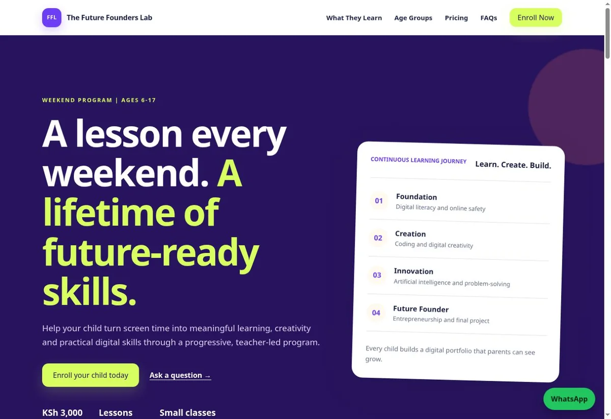 The Future Founders Lab website homepage